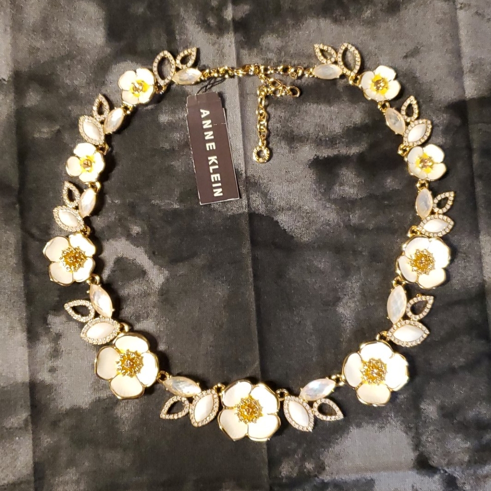 Anne Klein Gold Tone White Multi Flower Necklace